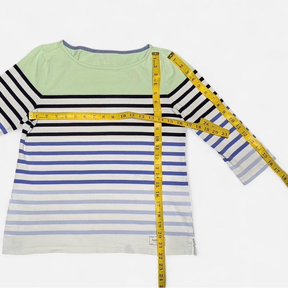 Talbots Petite MP Green Blue Striped Boatneck 3/4 Sleeve Top - Picture 7 of 8